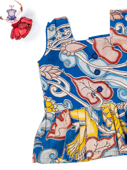 Blue - Girls Readymade Floral Printed Kalamakari Sets