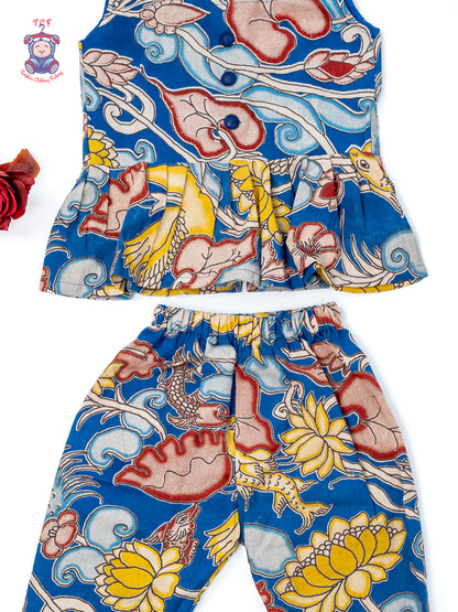 Blue - Girls Readymade Floral Printed Kalamakari Sets