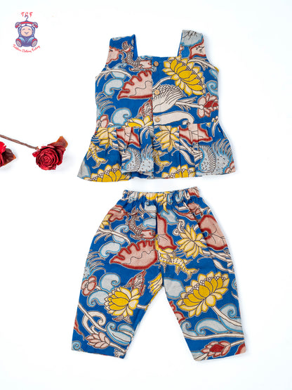 Blue - Girls Readymade Floral Printed Kalamakari Sets