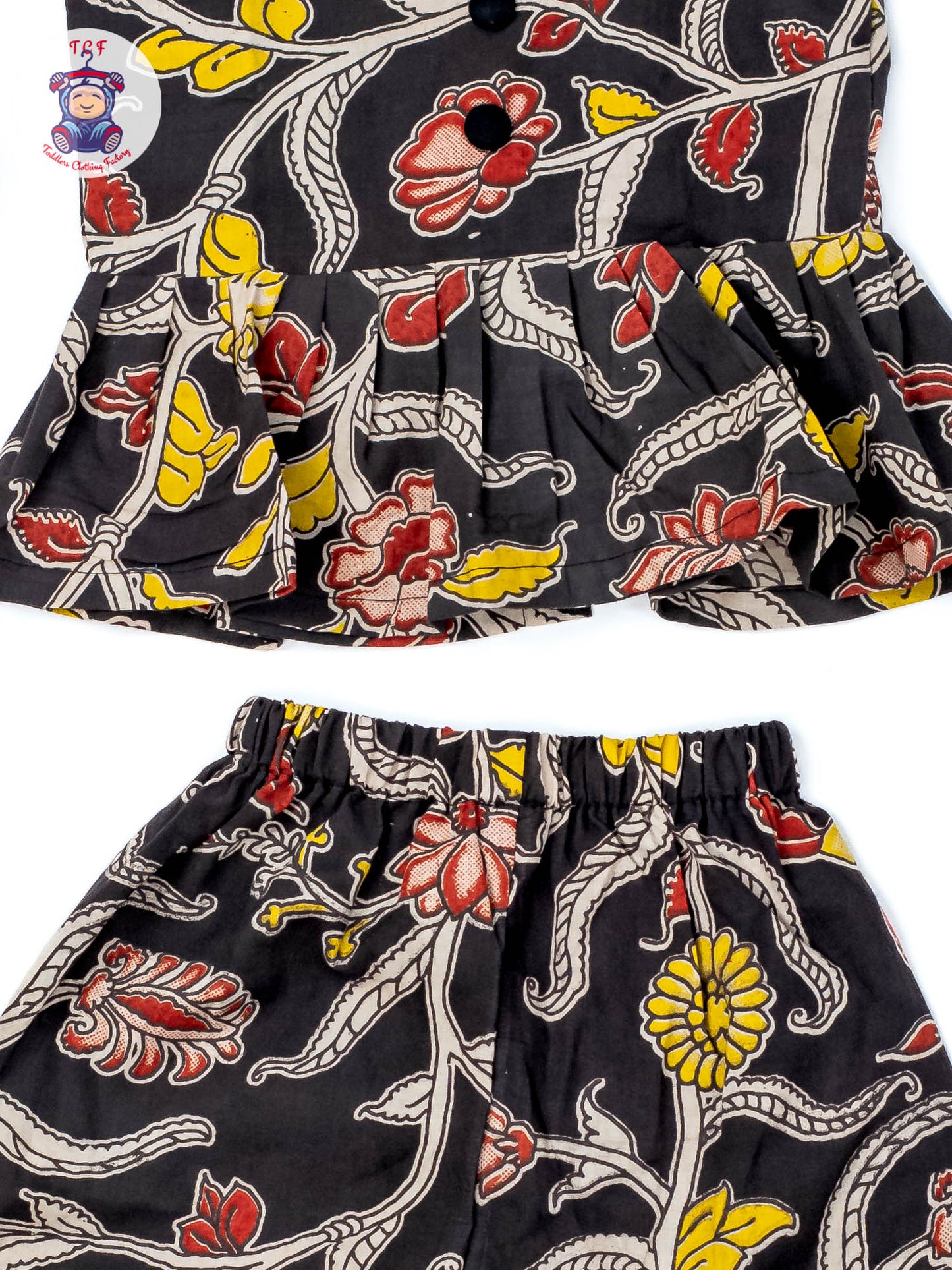 Black - Girls Readymade Floral Printed Kalamakari Sets