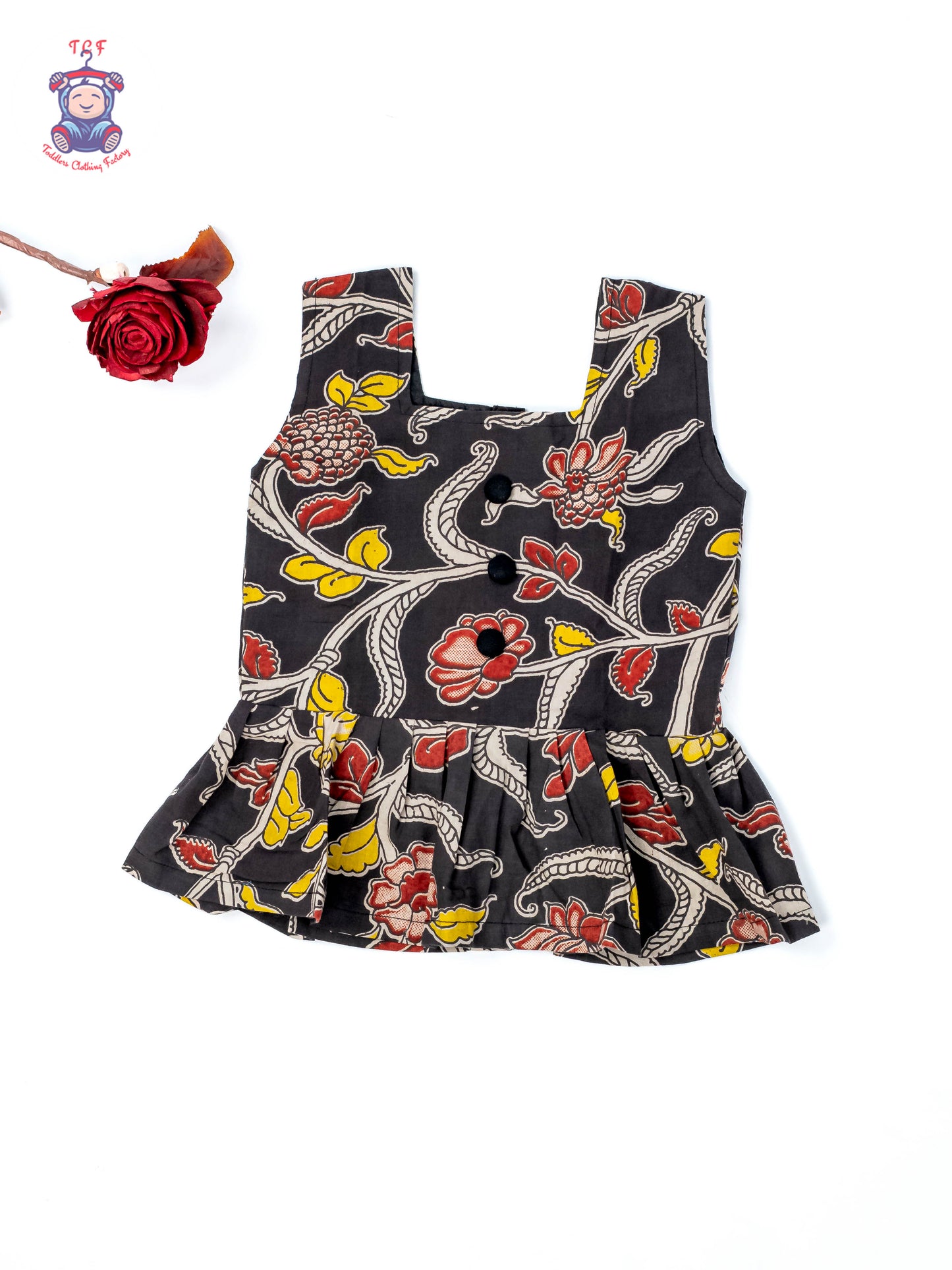 Black - Girls Readymade Floral Printed Kalamakari Sets