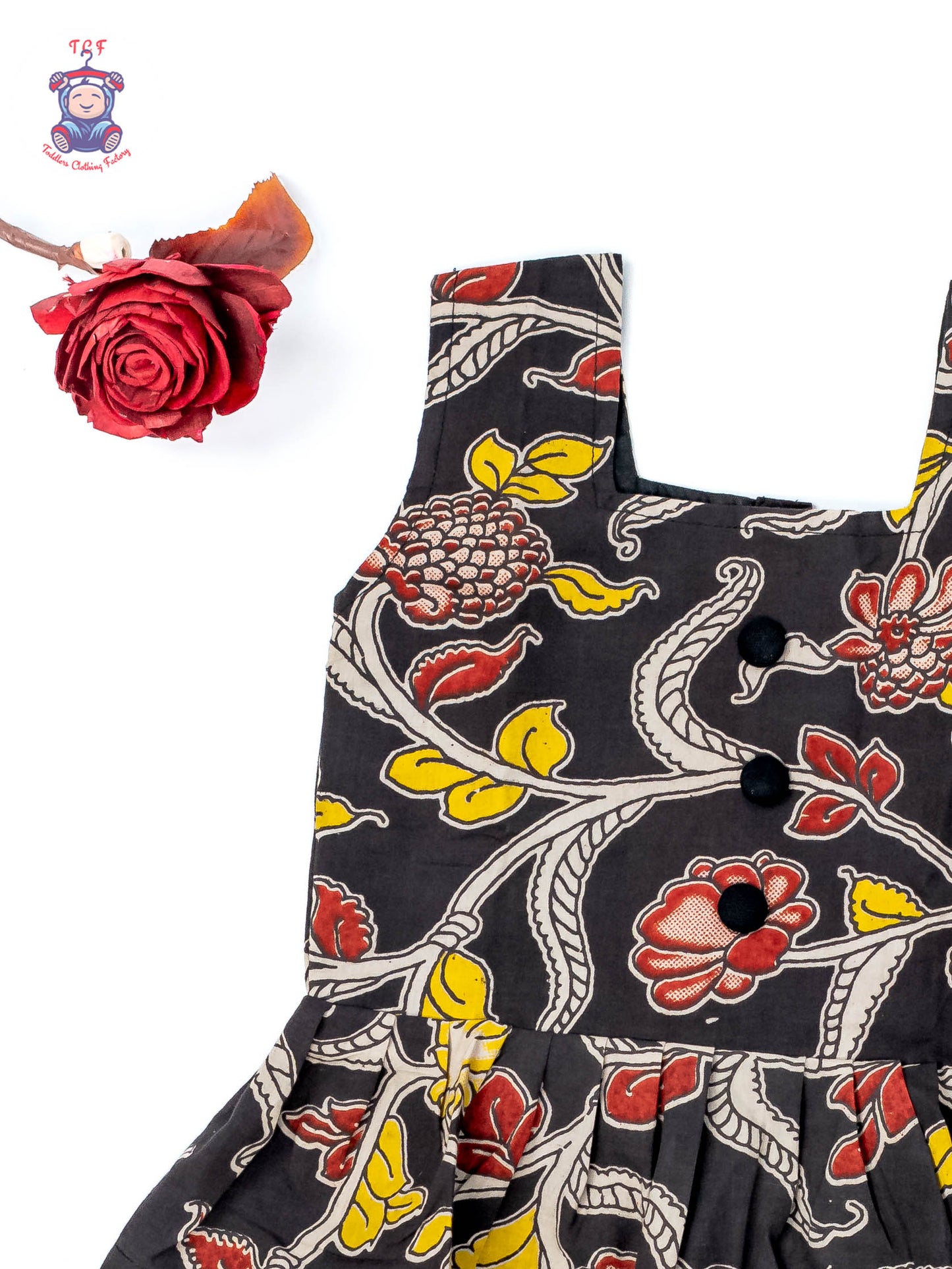 Black - Girls Readymade Floral Printed Kalamakari Sets