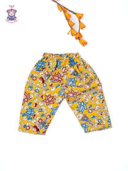 Mustard - Girls Readymade Floral Printed Kalamakari Sets