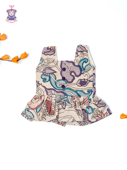 Half White - Girls Readymade Floral Printed Kalamakari Sets