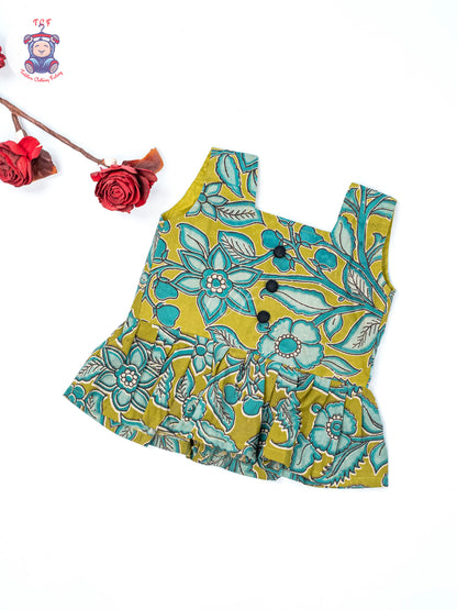 Green - Girls Readymade Floral Printed Kalamakari Sets