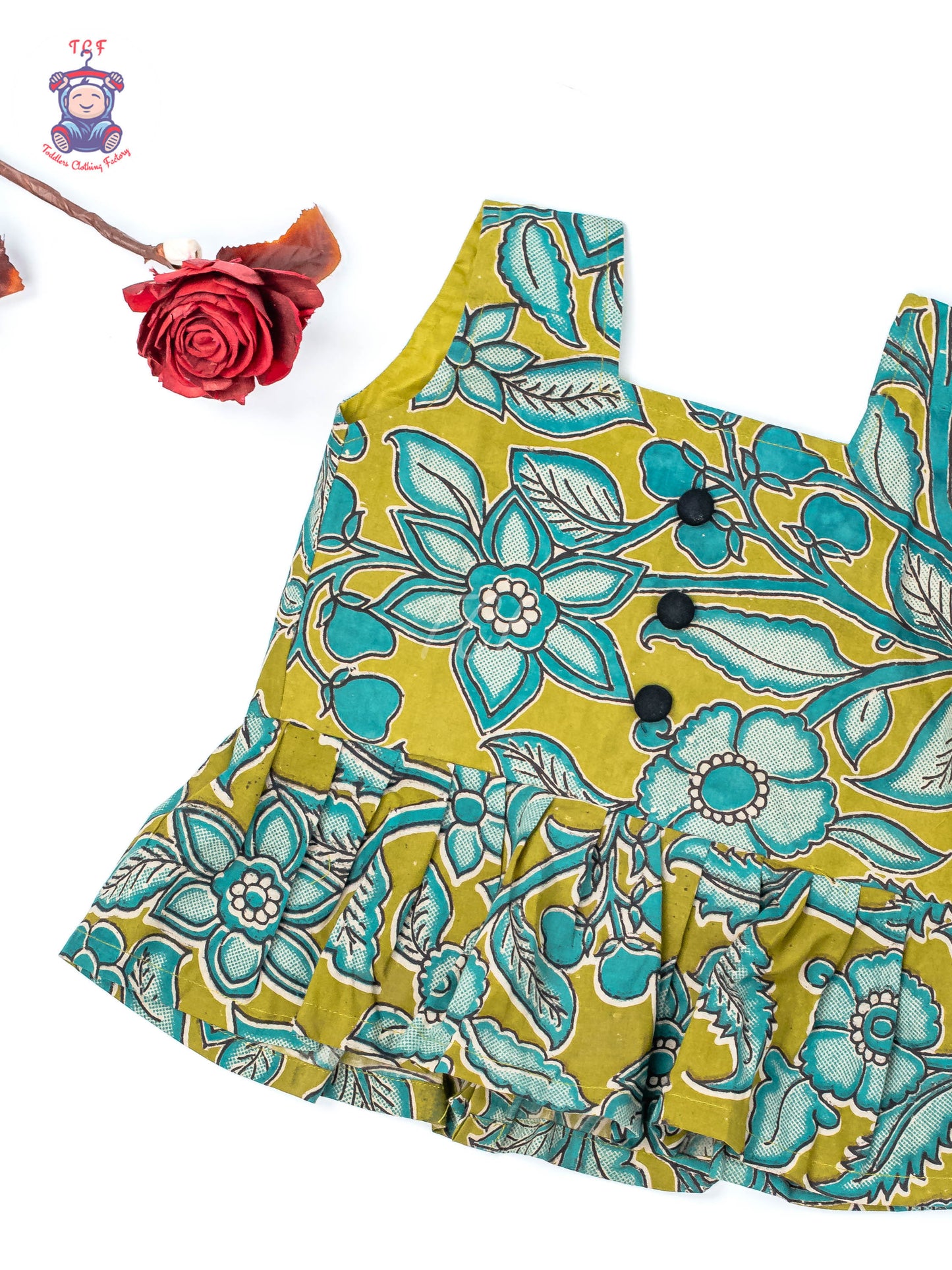 Green - Girls Readymade Floral Printed Kalamakari Sets