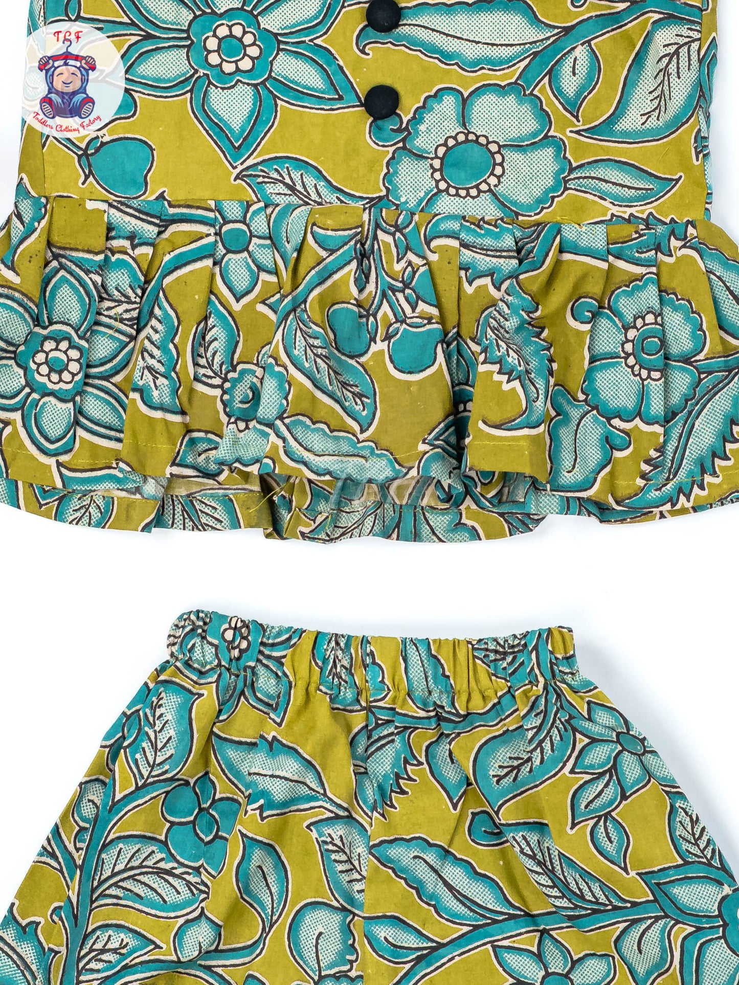 Green - Girls Readymade Floral Printed Kalamakari Sets