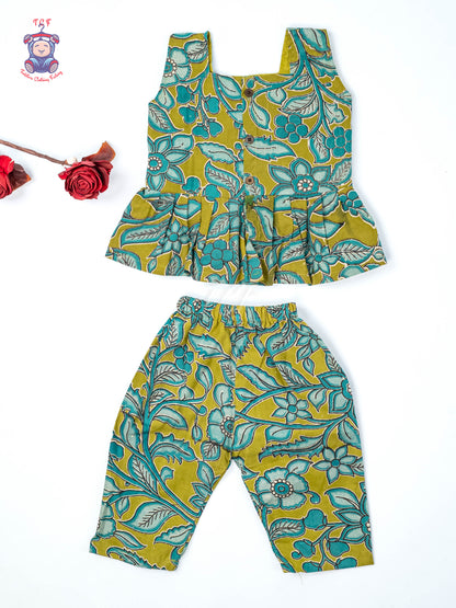 Green - Girls Readymade Floral Printed Kalamakari Sets