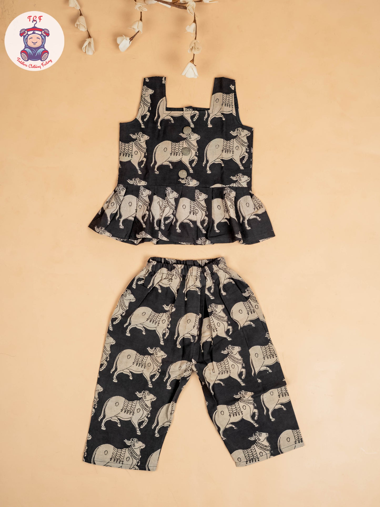Black - Girls Readymade Printed Kalamakari Sets