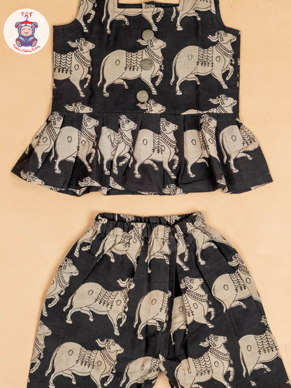 Black - Girls Readymade Printed Kalamakari Sets