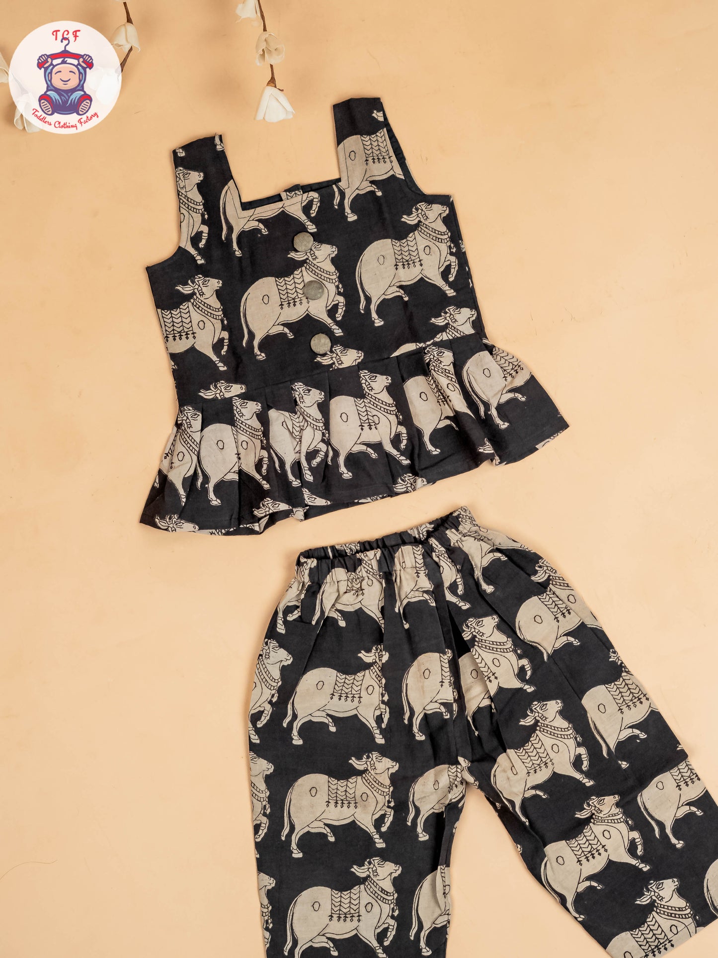 Black - Girls Readymade Printed Kalamakari Sets