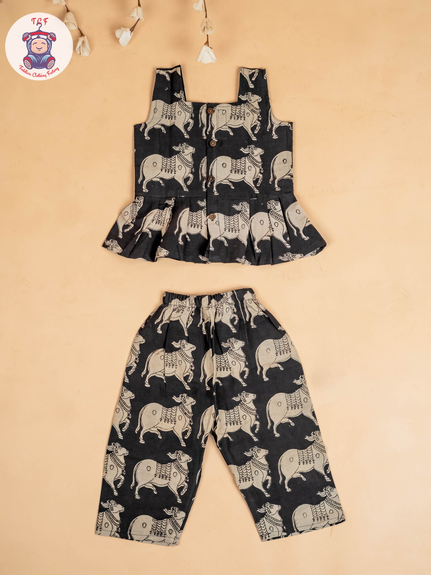 Black - Girls Readymade Printed Kalamakari Sets