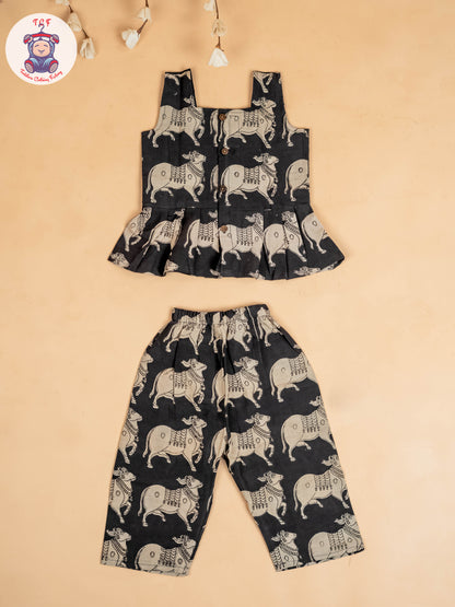 Black - Girls Readymade Printed Kalamakari Sets