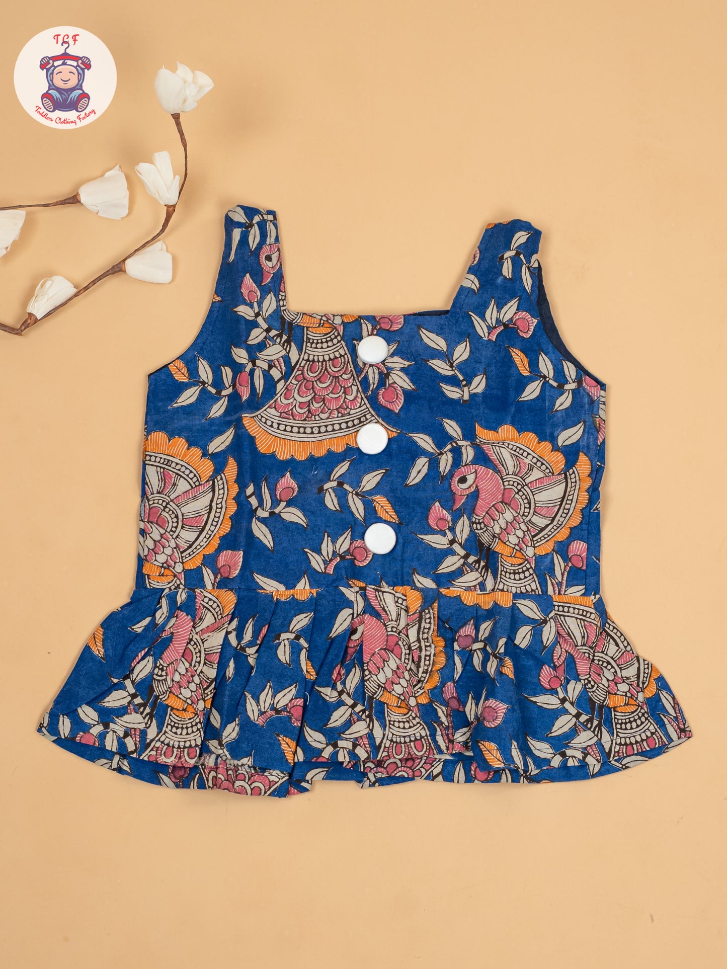 Blue - Girls Floral Printed Kalamkari Co-ords Sets