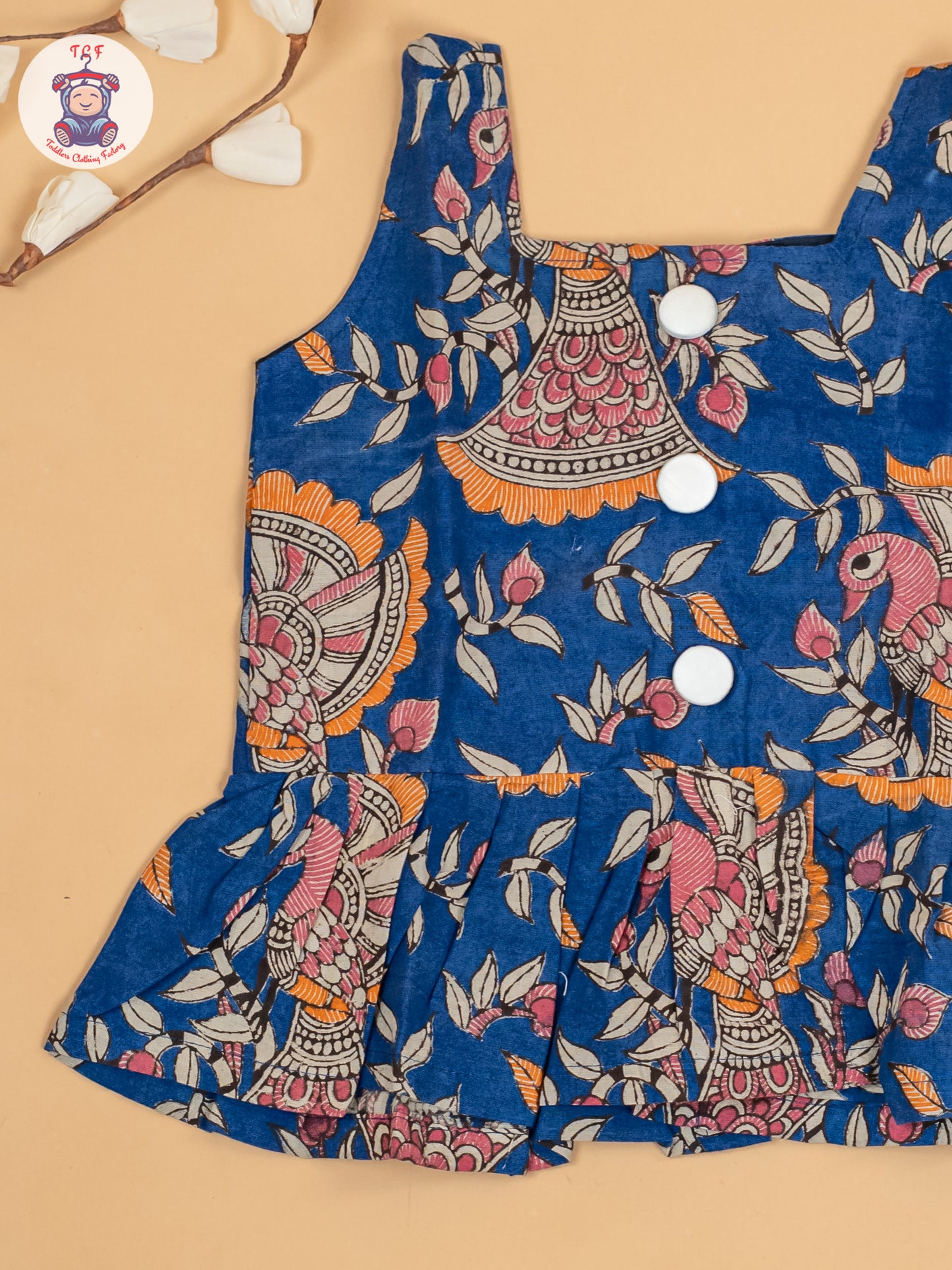 Blue - Girls Floral Printed Kalamkari Co-ords Sets
