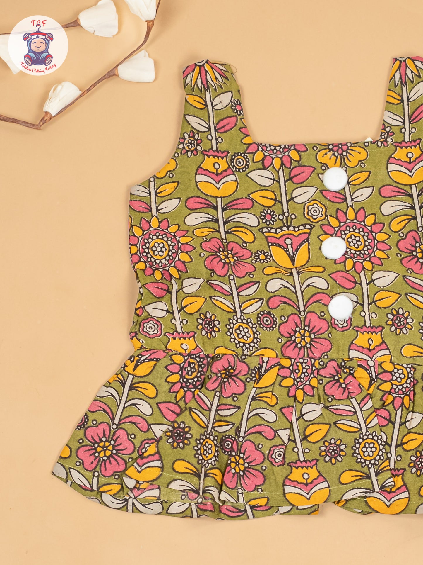 Mehandi Green  - Girls Floral Printed Kalamkari Co-ords Sets