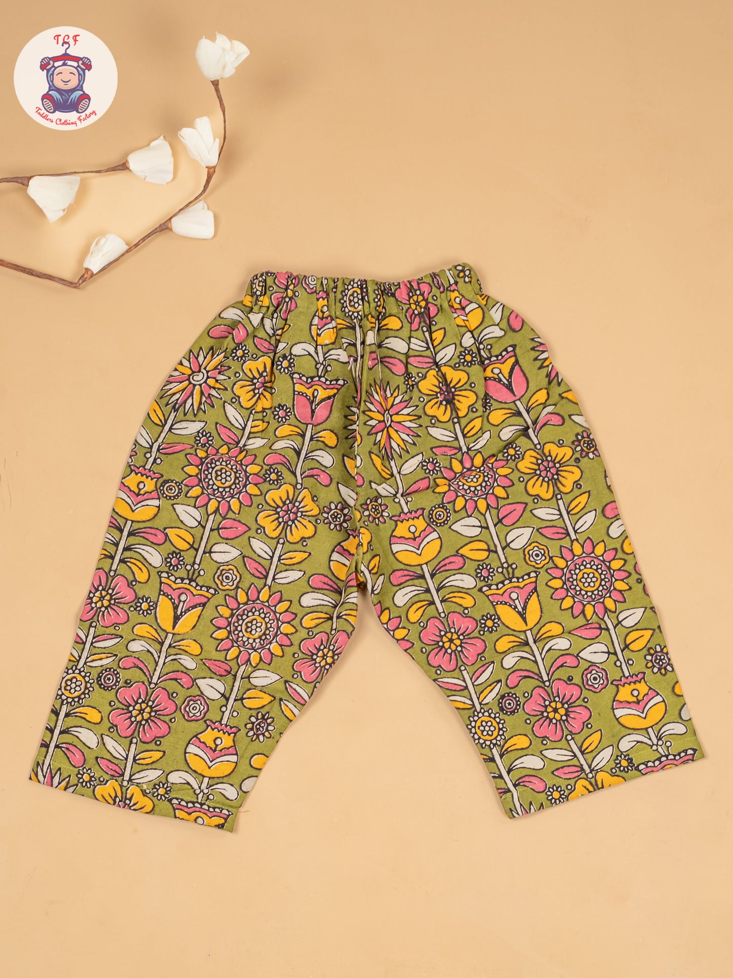 Mehandi Green  - Girls Floral Printed Kalamkari Co-ords Sets