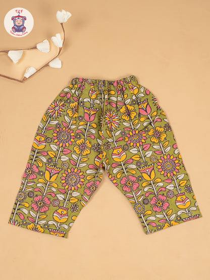 Mehandi Green  - Girls Floral Printed Kalamkari Co-ords Sets