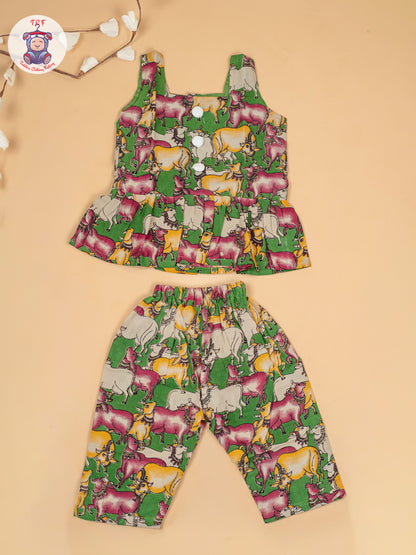 Green - Girls Pichwai Printed Kalamkari Co-ords Sets