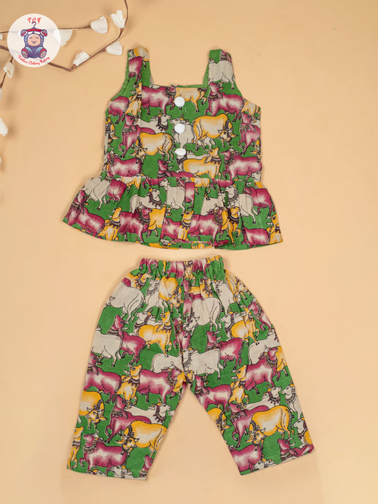 Green - Girls Pichwai Printed Kalamkari Co-ords Sets