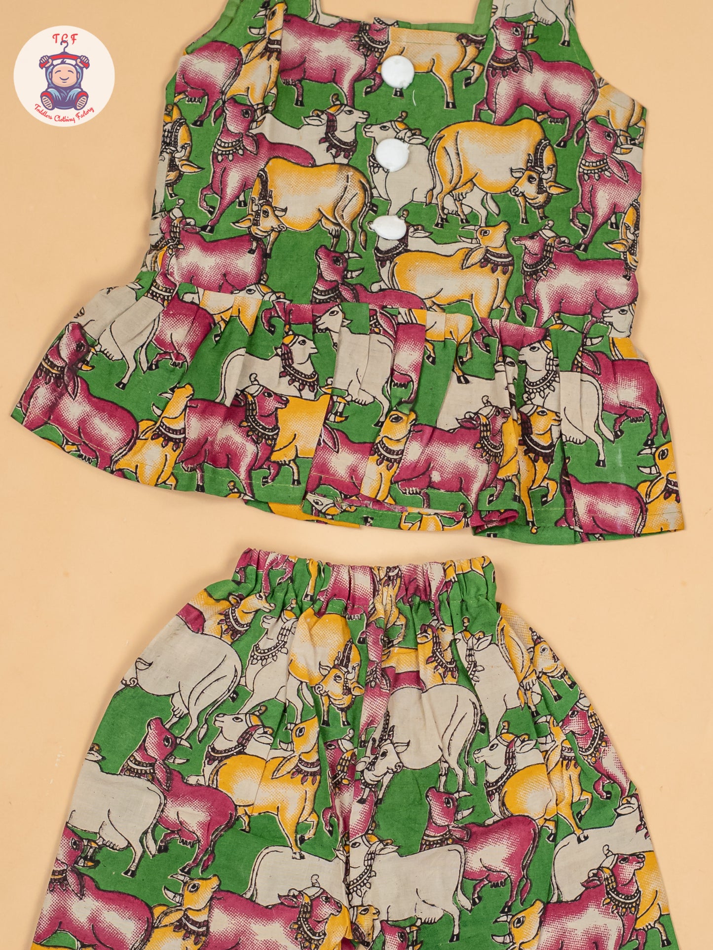 Green - Girls Pichwai Printed Kalamkari Co-ords Sets