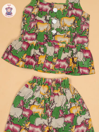 Green - Girls Pichwai Printed Kalamkari Co-ords Sets