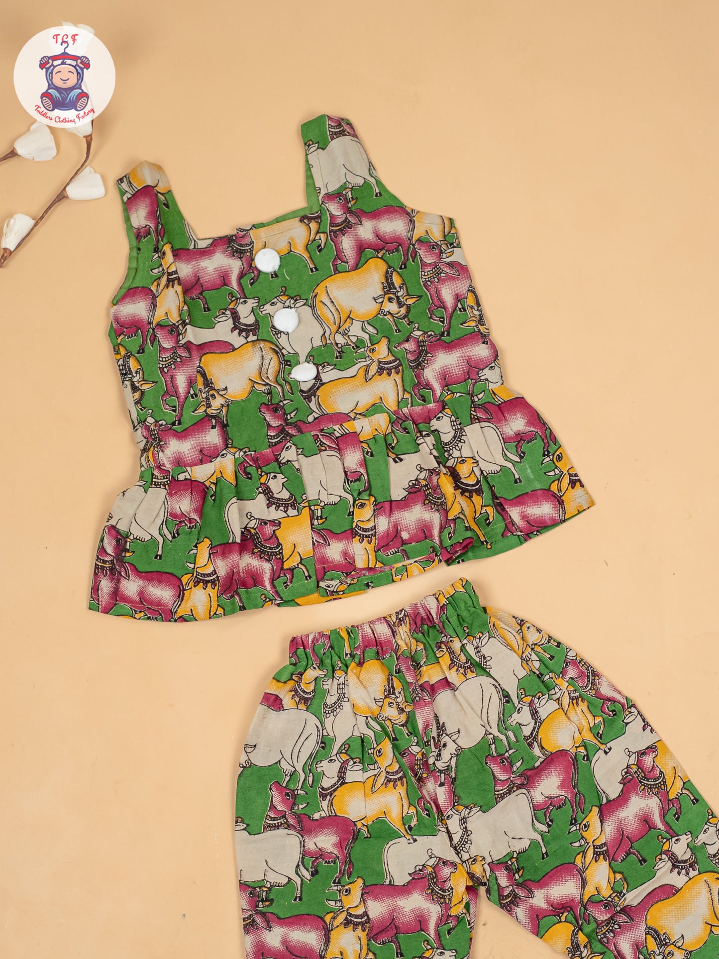 Green - Girls Pichwai Printed Kalamkari Co-ords Sets