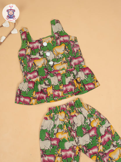 Green - Girls Pichwai Printed Kalamkari Co-ords Sets