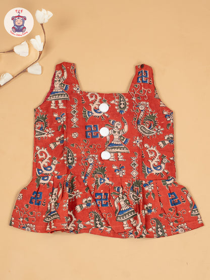 Maroon - Girls Ajrakh Printed Kalamkari Co-ords Sets