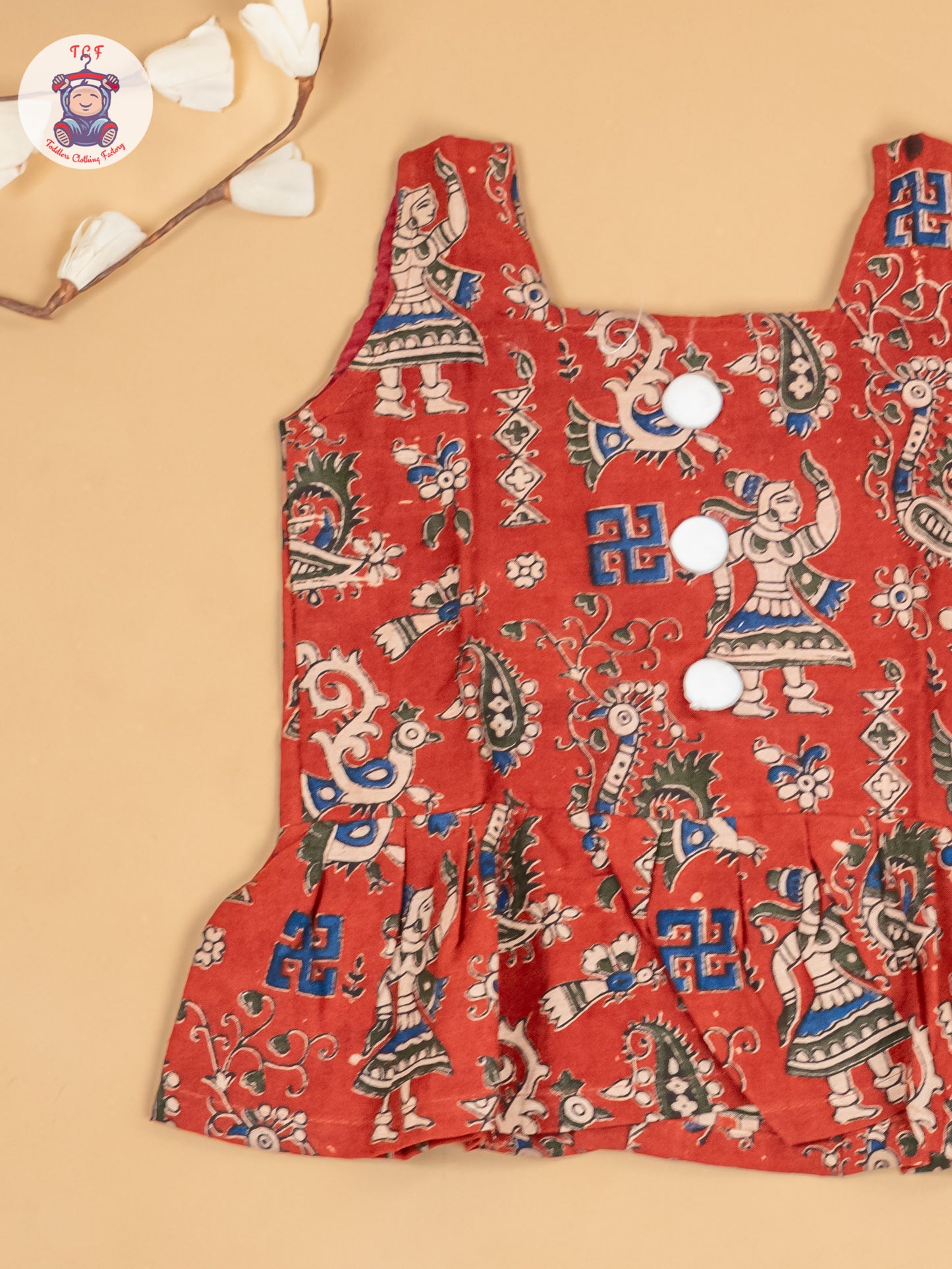 Maroon - Girls Ajrakh Printed Kalamkari Co-ords Sets