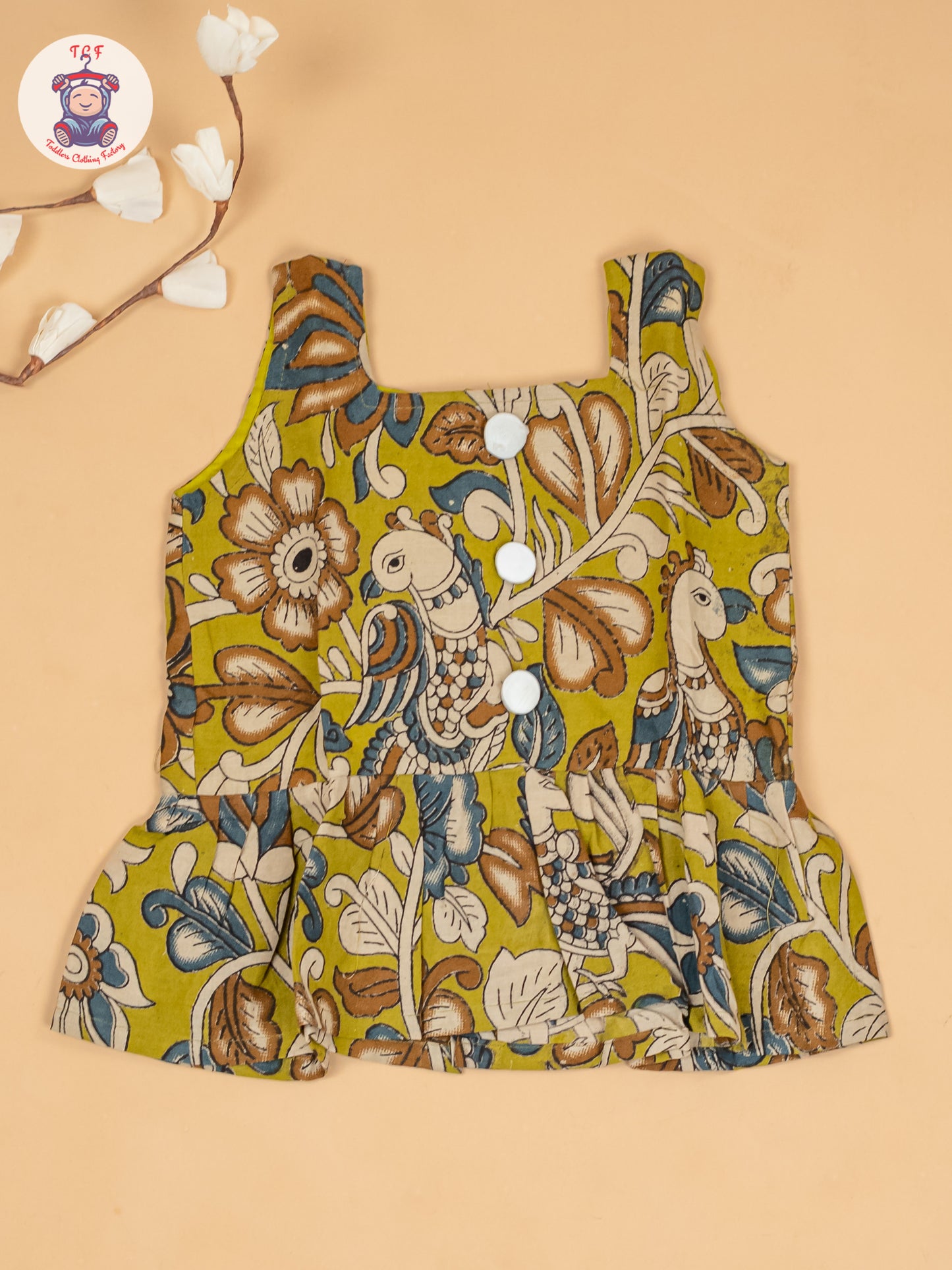 Light Green  - Girls Floral Printed Kalamkari Co-ords Sets