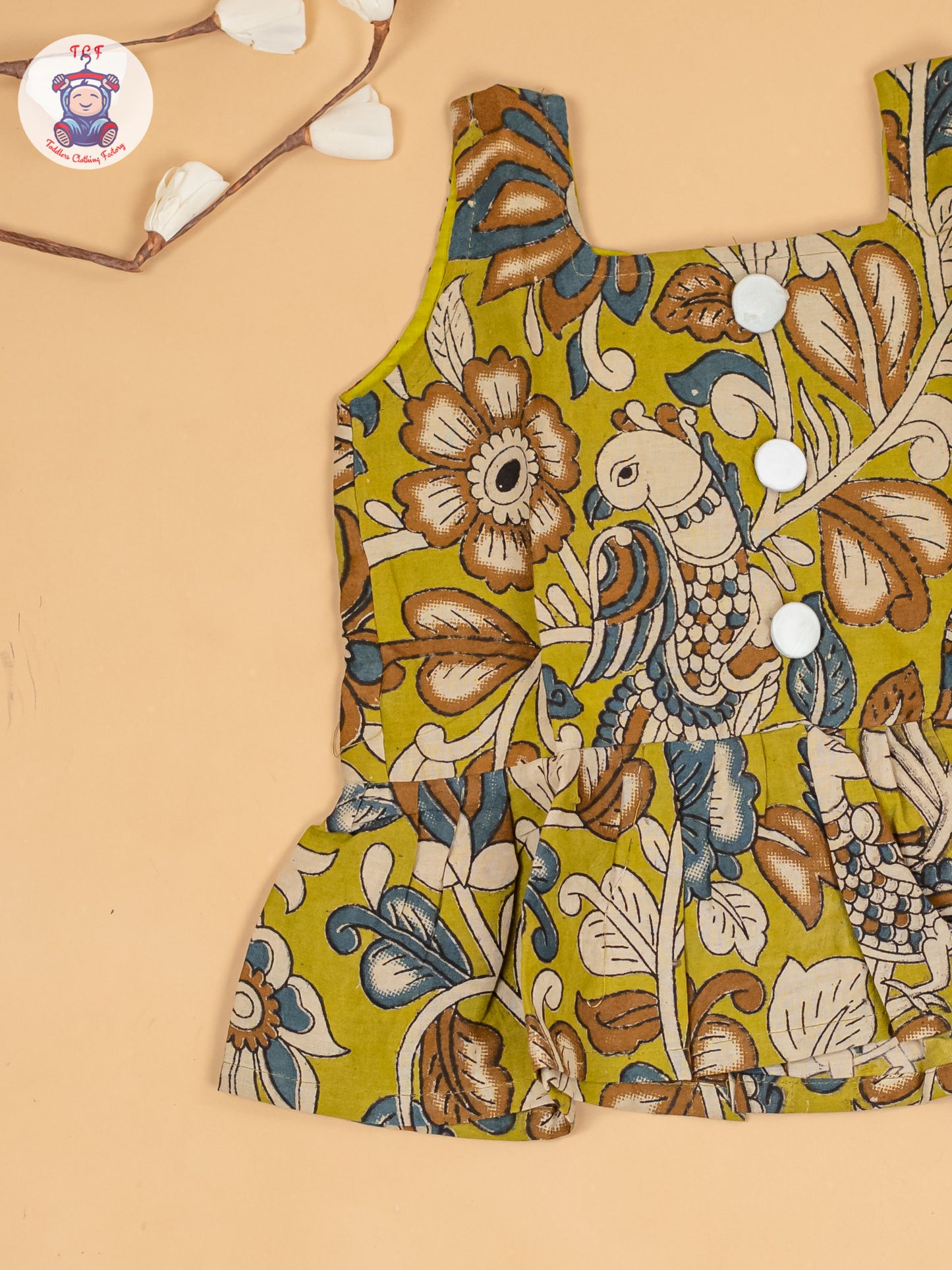 Light Green  - Girls Floral Printed Kalamkari Co-ords Sets