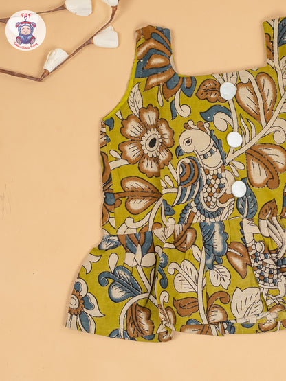 Light Green  - Girls Floral Printed Kalamkari Co-ords Sets