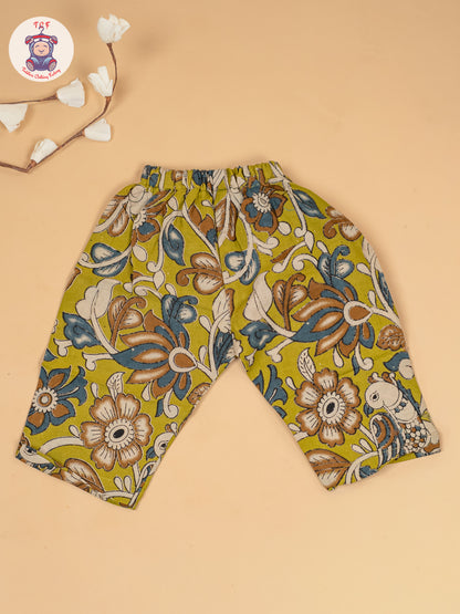 Light Green  - Girls Floral Printed Kalamkari Co-ords Sets
