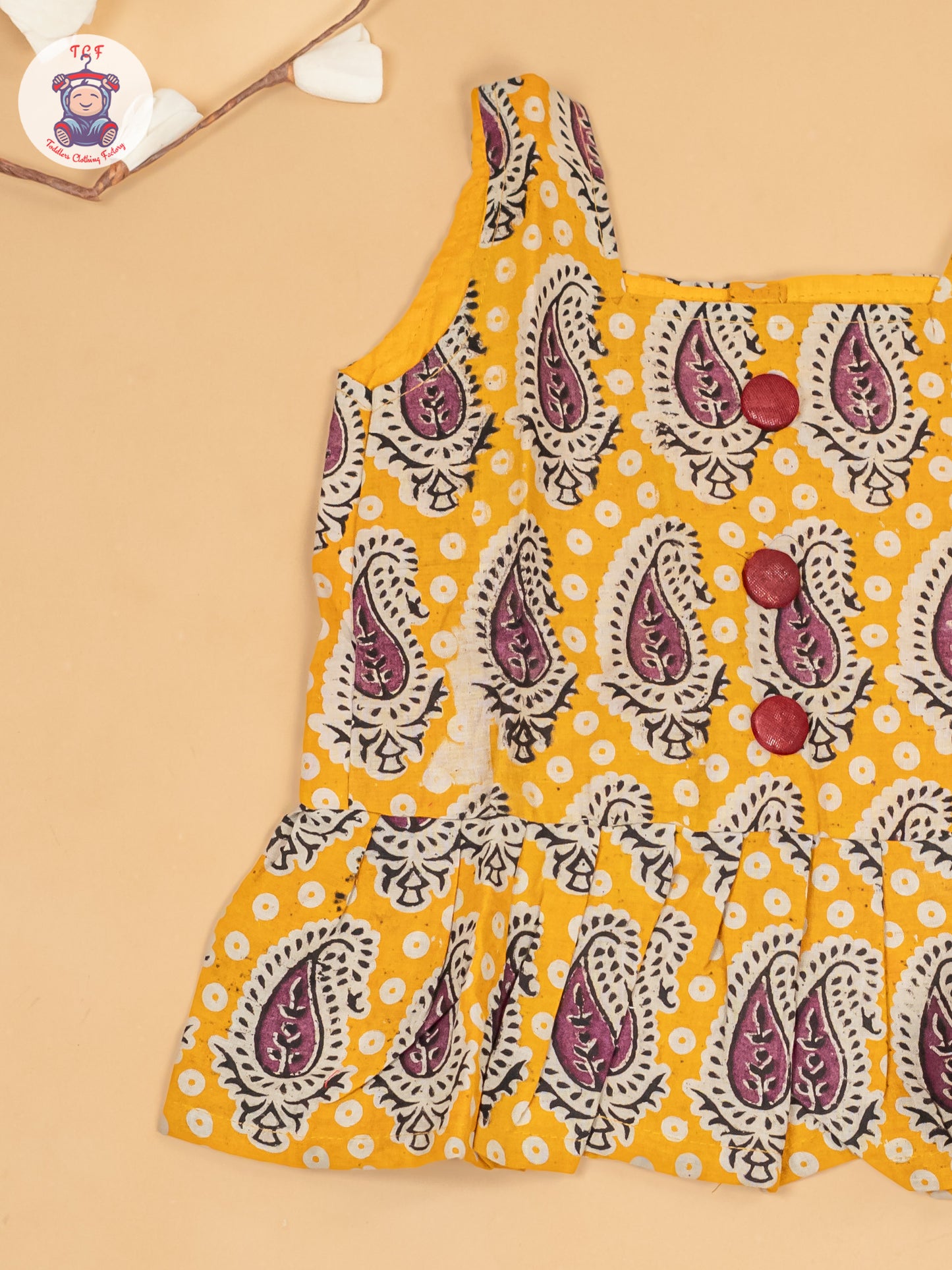 Yellow - Girls Ajrakh Printed Kalamkari Co-ords Sets