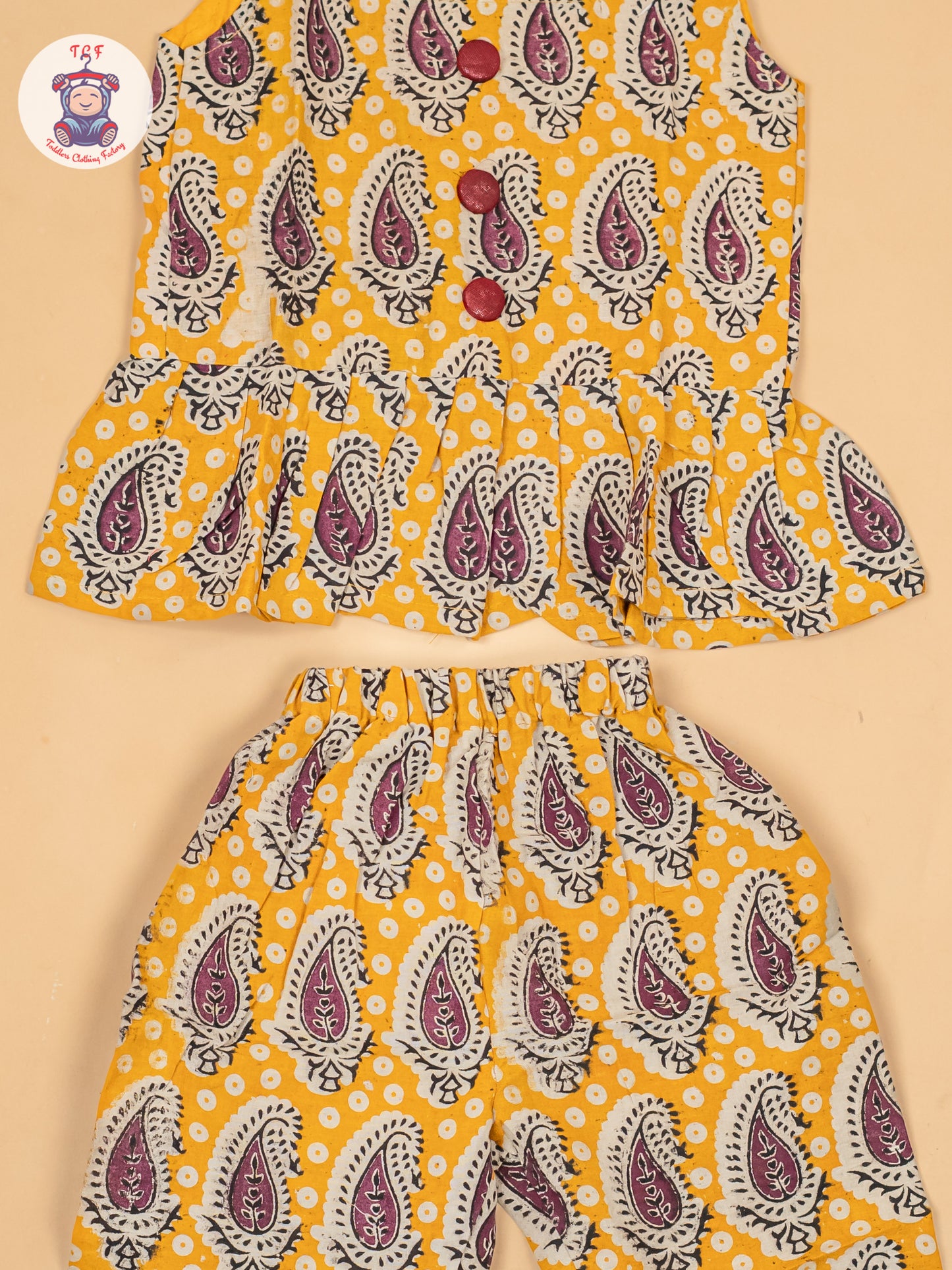 Yellow - Girls Ajrakh Printed Kalamkari Co-ords Sets