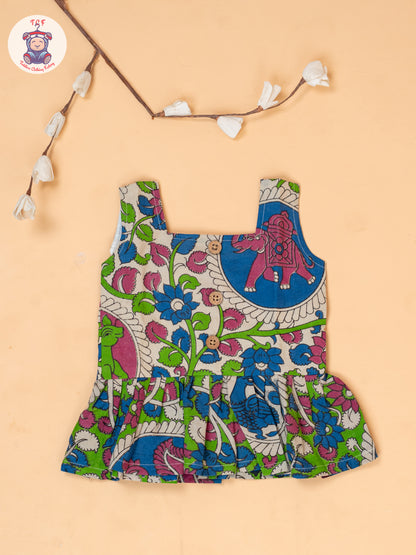 Green - Girls Floral Printed Kalamkari Co-ords Sets