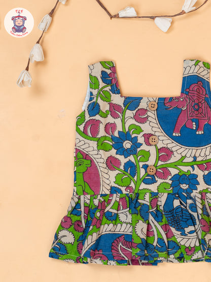 Green - Girls Floral Printed Kalamkari Co-ords Sets