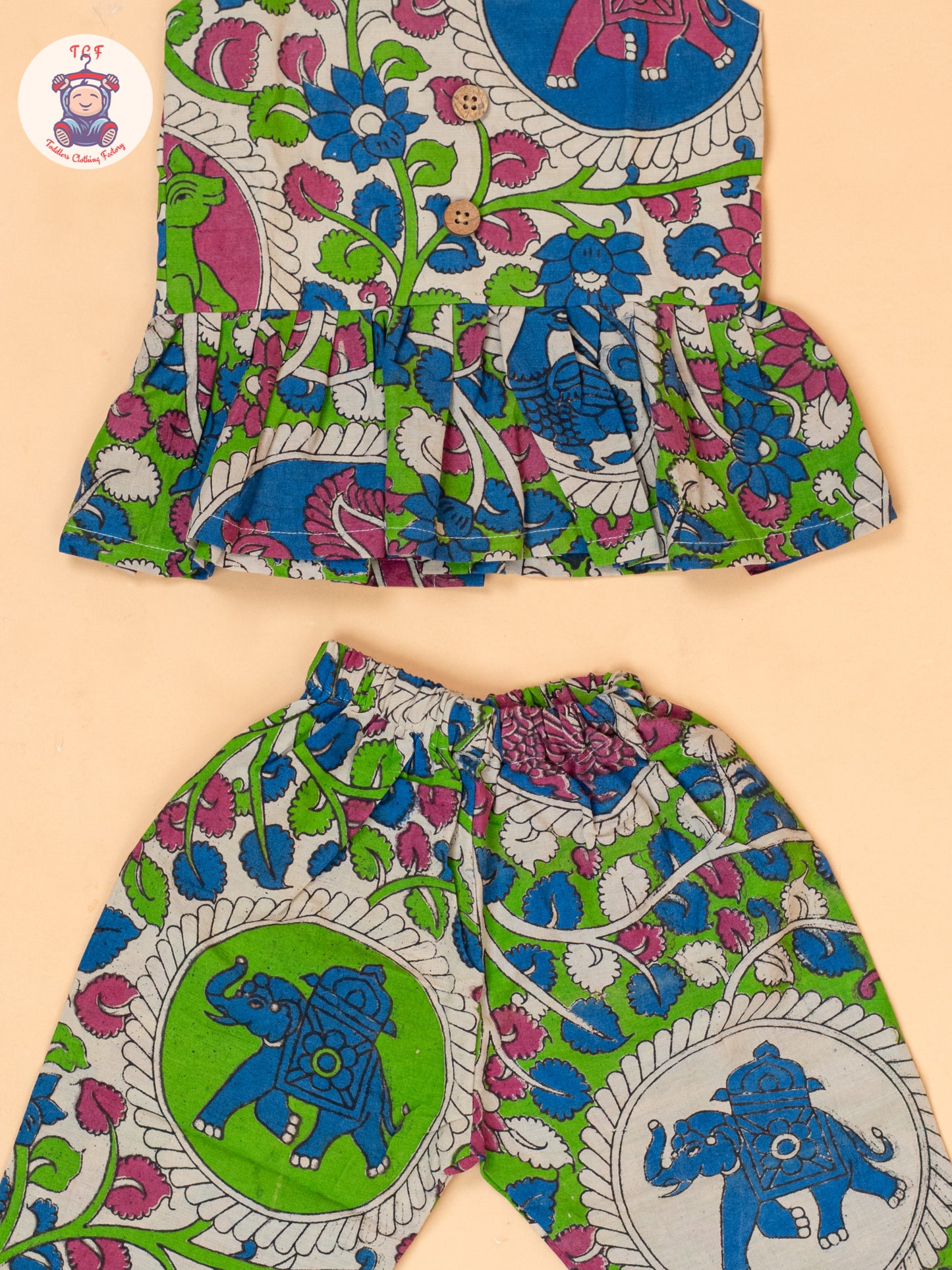 Green - Girls Floral Printed Kalamkari Co-ords Sets