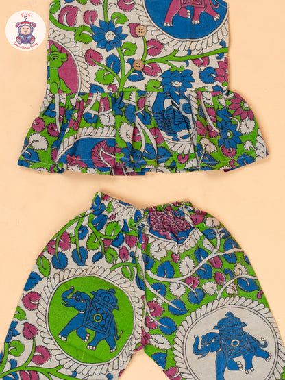 Green - Girls Floral Printed Kalamkari Co-ords Sets