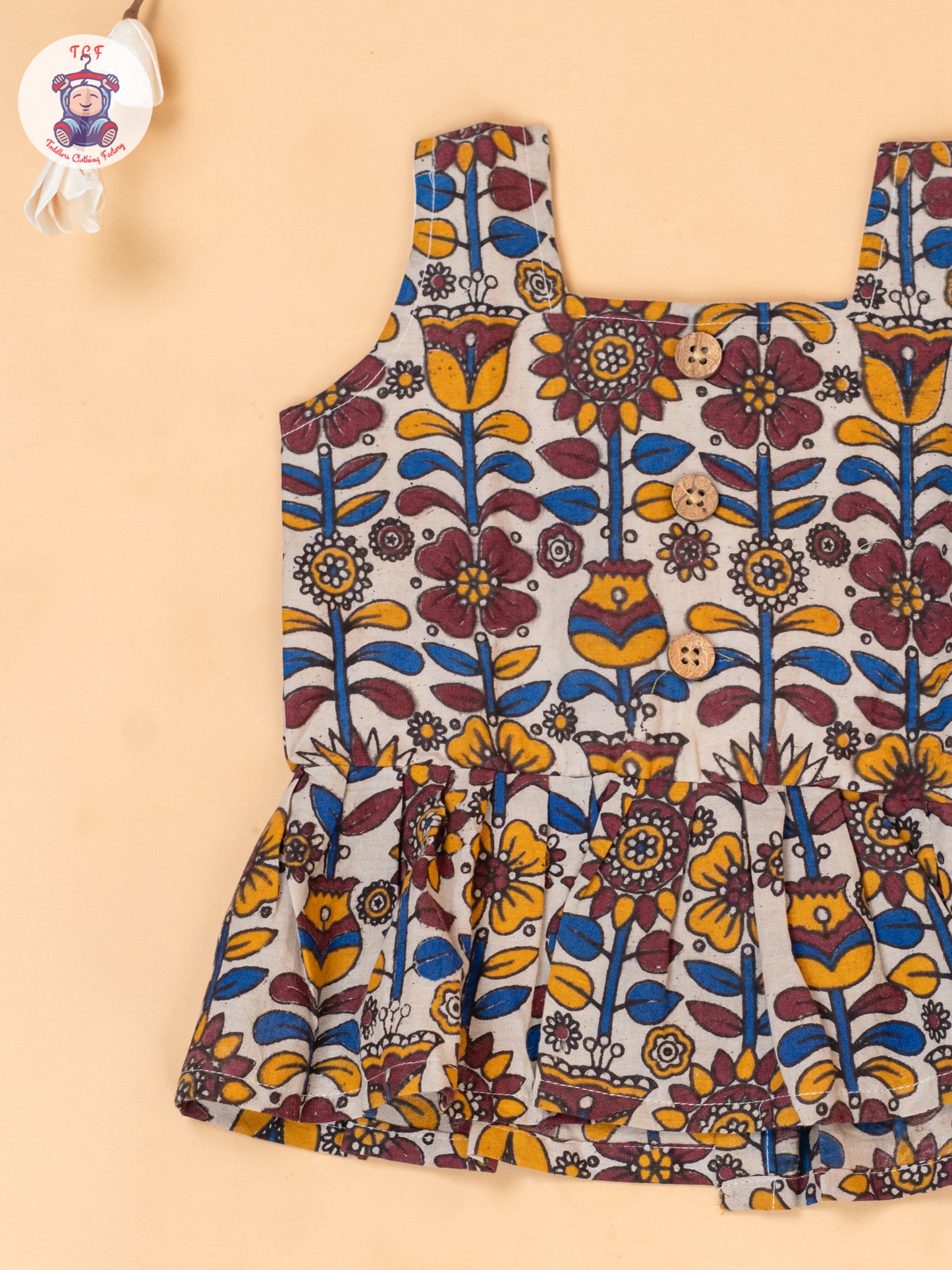 White - Girls Floral Printed Kalamkari Co-ords Sets