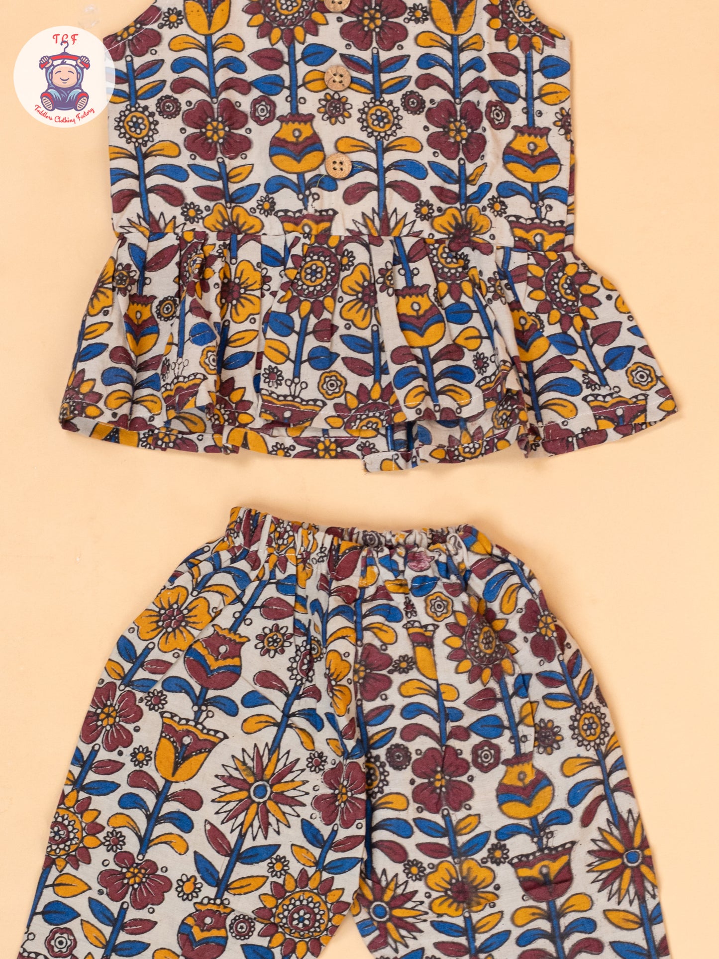 White - Girls Floral Printed Kalamkari Co-ords Sets