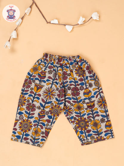White - Girls Floral Printed Kalamkari Co-ords Sets