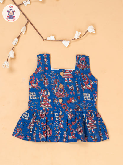 Blue - Girls Printed Kalamkari Co-ords Sets