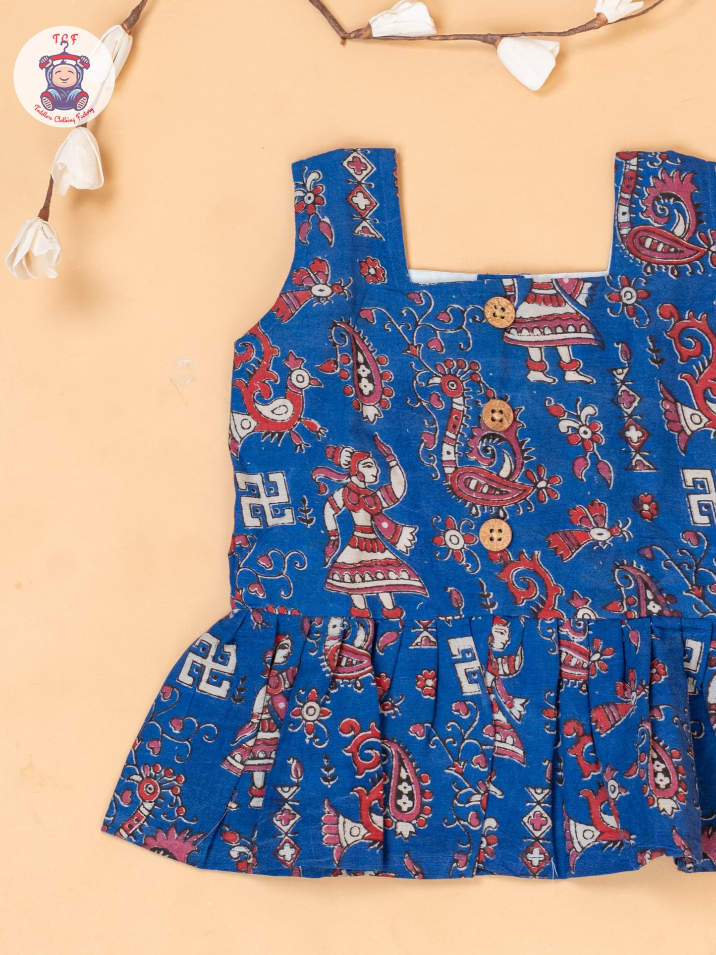 Blue - Girls Printed Kalamkari Co-ords Sets