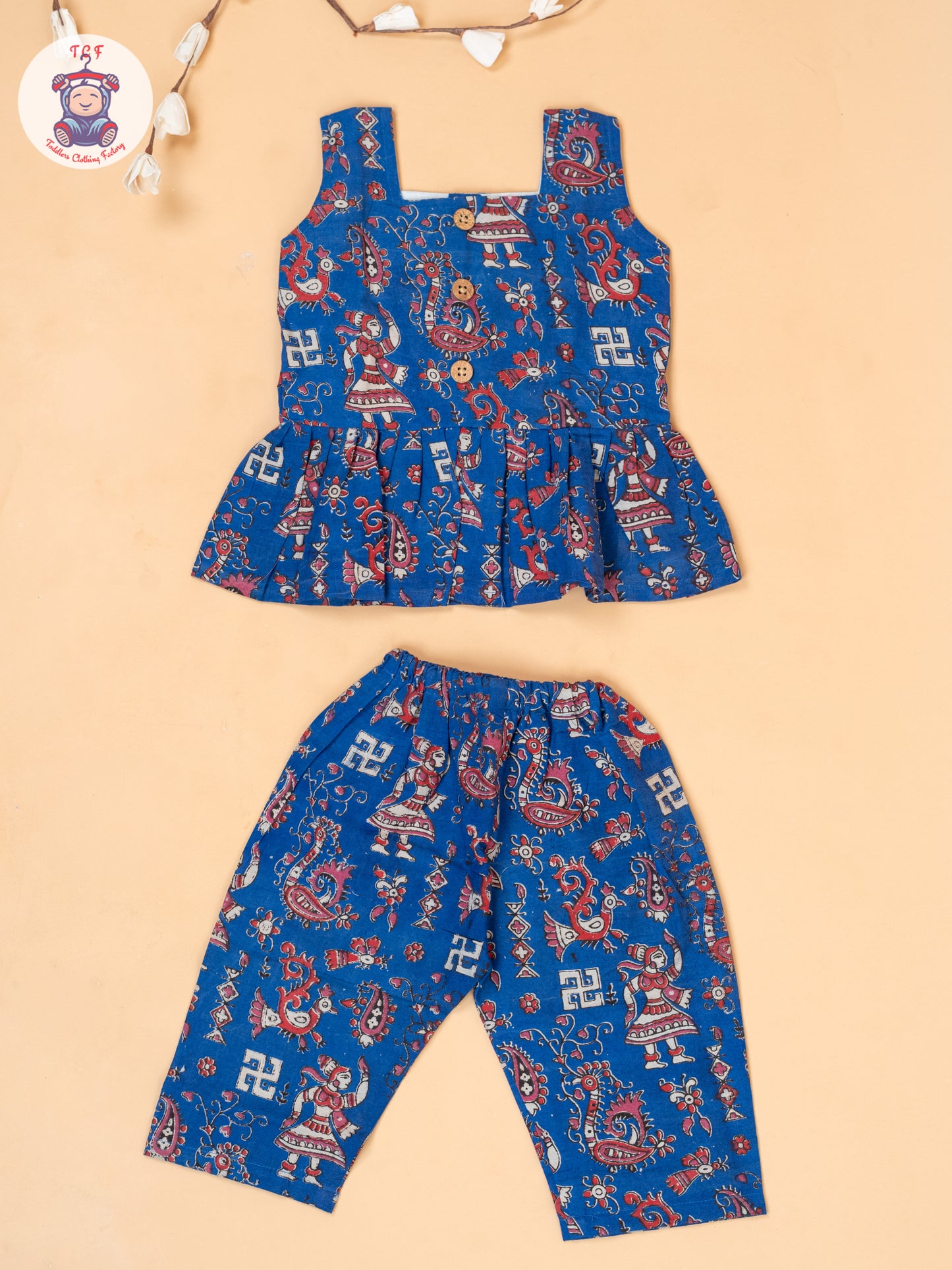 Blue - Girls Printed Kalamkari Co-ords Sets