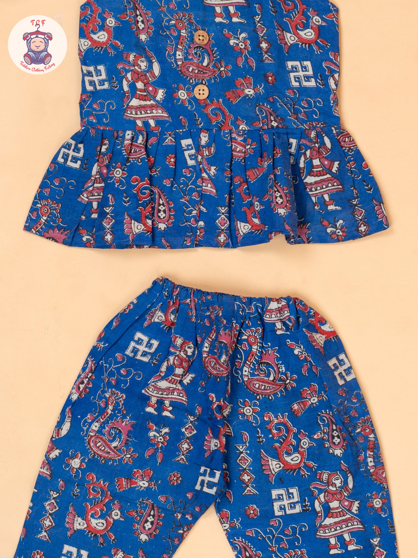 Blue - Girls Printed Kalamkari Co-ords Sets