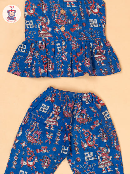 Blue - Girls Printed Kalamkari Co-ords Sets
