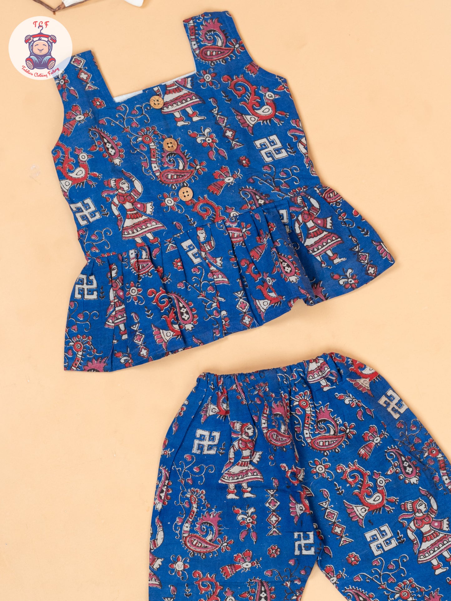 Blue - Girls Printed Kalamkari Co-ords Sets