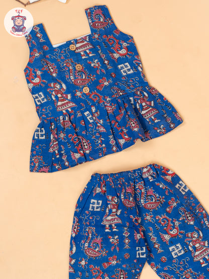 Blue - Girls Printed Kalamkari Co-ords Sets